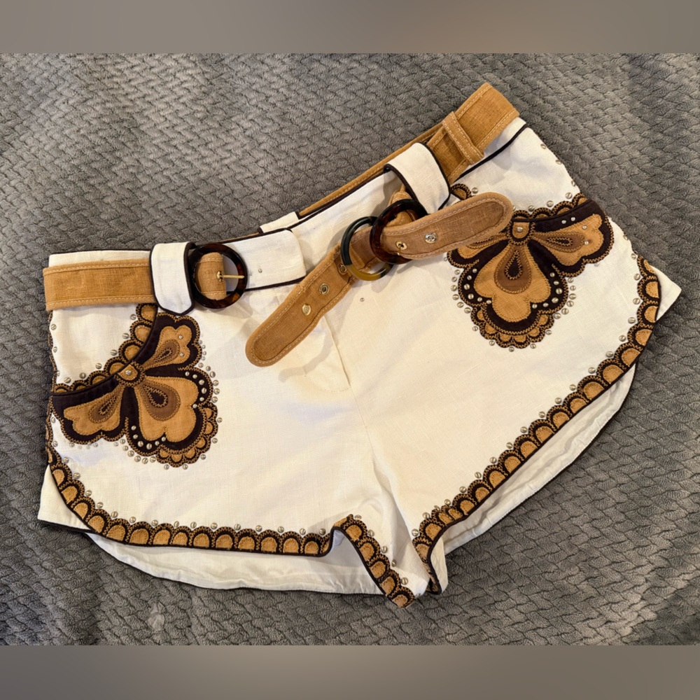 Zimmermann Embellished White & Tan Western Shorts - Picture 5 of 11